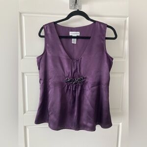 Sag Harbor Satin V-Neck Sleeveless Top. Eggplant color. Size Small
